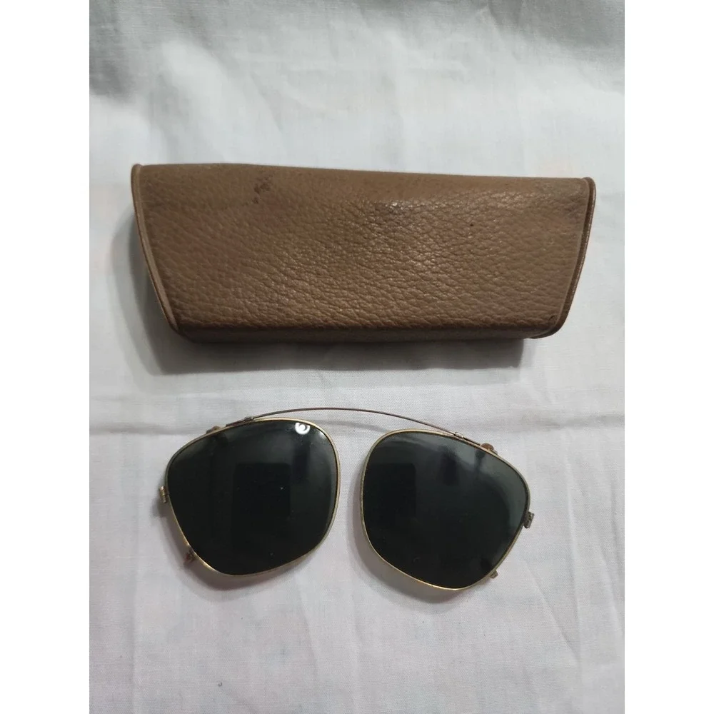 VTG Ray-Ban Bausch and Lomb Sunglasses Clip On Leather Case Brown Soft Suede